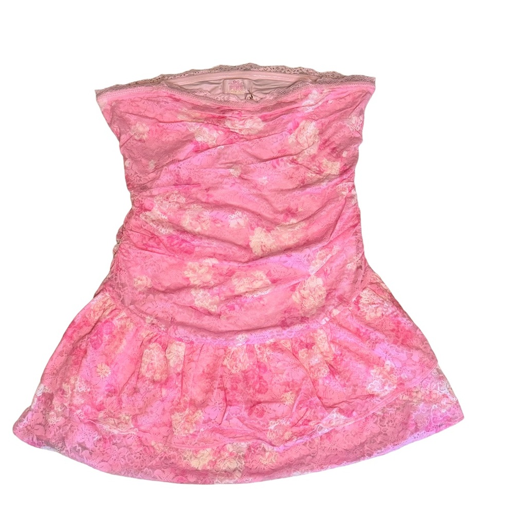 🆕 🌸 PINK x LoveShackFancy | Strapless Lace Mini Dress | Ruched Ruffle Dress